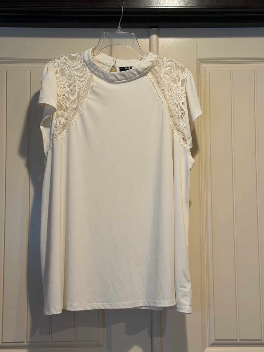 Torrid White Lace Shoulder Cap-Sleeve Top